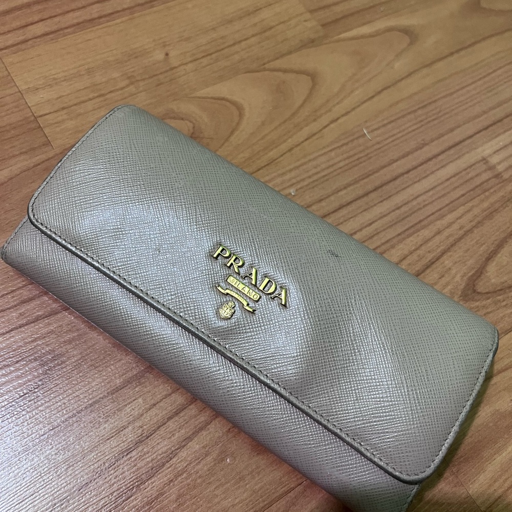 Prada Milano saffiano leather tan wallet